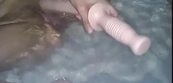  Nasty Milf uses 2 big dildos in the tub